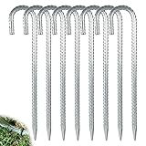 YAYODS 8PCS 16 Inch Ground Stakes, Galvanized Rebar Tent Stakes J Hook, Heavy Duty J Hook Ground Anchors for Tents, Trampoline and Fences