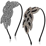 Sibba 2 Pieces Head Bands Women's Headbands 1920s Hair Accessories Gold Rhinestones Black Silver Crystal Bridal Wedding Pins Lace Headpiece Jewelry Pieces Beaded Clip Art Deco