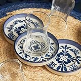 Karaca Zeher Blue Turkish Tea Glasses Set for 6 People - 6 Turkish Tea Cups with Stoneware Saucers for Afternoon Tea Party - Dishwasher-Safe, 12 Pieces Tea Set for Adults (160 ml)