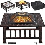 Yaheetech Fire Pit for Garden, Garden Stove Brazier For Barbecue, Heating, Cooling Drinks with Cover & Poker, Copper