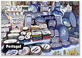 Collection of Colorful Portuguese Ceramic Pottery Counter, Local Craft Products from Portugal. Ceramic Plates Display in Portugal., Fridge Magnet