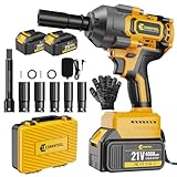 Conentool Cordless Impact Wrench, 1000N.m Brushless Impact Gun 1/2", 21V Electric Rotary with 2*4.0Ah Battery and Chargers,12PCS drill Bits,Carry Box for Your Family Car/Pickup Truck/Mower/Motorcycle