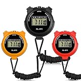 Dacitiery 3 Pcs Sports Stopwatch Timer, Lap Split Digital Stopwatch with Countdown Timer Calendar Clock Alarm, Multi-Function Shockproof Sport Stopwatch for Swimming Running Sports Training