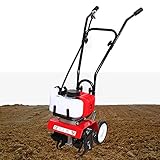 Petrol Rotavator Mini Garden Petrol Tiller Lawn Soil Cultivator Rotovator 52CC Engine 2 Strokes Petrol Rotavators for Allotment Garden Oetrol Tiller Engine(Width 35cm/ depth 3-10cm)