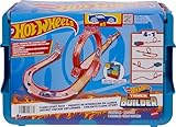 Hot Wheels Toy Car Track Set, Track Builder Playset Flame Stunt Pack with 16 Component Parts & 1:64 Scale Vehicle in Modular Storage Container, HMC04