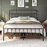 Yaheetech 5ft King Bed Frame Vintage Iron Platform Bed with High Headboard and Footboard, Strong Metal-Framed Bed with Storage Bronze