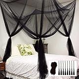 Mosquito Net for Bed Canopy, 4 Corner Curtains, Bed Canopy, Stylish Mosquito Net Hook and Rope Professional Net Net Double Queen King Size (Black)
