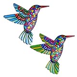 OFFCUP Metal Hummingbird Wall Decor, 2 Pack Metal Hummingbird Wall Art Decor, Wrought Iron Colorful Hummingbird Wall Sculptures, Outdoor Garden Fence Ornaments Hanging for Backyard Porch Patio