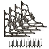 Edenic 4pcs Scaffold Board Shelf Brackets - 6x6 Inch Cast Iron Heavy Duty Wall Bracket for Shelves with 24 Wall Mounted Screws 25mmx3.5mm for Kitchen, Living Room, Outdoor Countertop Support