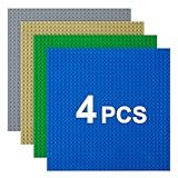 HOTUT Classic Baseplates, 4 Pack Square 32x32 Stud Building Base, 10"×10" Large Building Board Base Plates, 100% Compatible with All Major Brands, Build and Display Board Set - Grey/Green/Sand/Blue