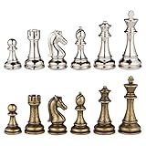 Jupiter Silver and Bronze Metal Chess Pieces with 4 Inch King and Extra Queens, Pieces Only, No Board