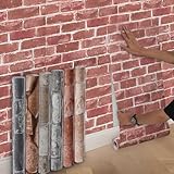 Beswitory Red Brick Wallpaper - 3D Effect Textured Brick Effect Wallpaper for Realistic Faux Bricks Wall Covering，Anti-Fouling Slate for Bedroom Living Room Hallway Stairs Lounge