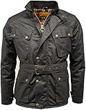 Game Technical Apparel Mens Speedway Quilted Biker Wax Jacket with Tartan Lining (L, Black)