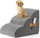 ROMROL Dog Stairs for Small Dogs, 3-Step Non-Slip Pet Ramp for Bed & Sofa – High-Density Foam, Removable Washable Cover – Soft Dog Steps for Puppies, Senior Dogs & Cats, 58x38x38cm, Grey