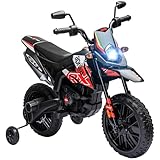 AIYAPLAY 12V Kids Motorbike, Aprilia Licenced Kids Electric Motorbike with Training Wheels, Spring Suspension, LED Light, Music, USB, Kids Electric Bike for Boys Girls, Red