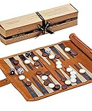 Jaques of London Roll Up Travel Backgammon Set | Luxury Leather Traditional Board Game | Travel Set with Backgammon Pieces | Since 1795