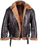 BRANDSLOCK Men Aviator Real Shearling Sheepskin Leather Bomber Flying Jacket (Brown, xx_l)