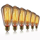 Vintage Edison E27 Filament Light Bulb 40W ST64 - Retro Incandescent Industrial Style Bulb, Warm White, Decorative 6 Pieces
