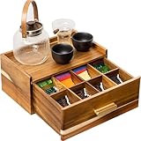 Acacia Wood Tea Bag Organizer, Tea Organizers and Storage Box, Tea Caddy for Tea Bags Storage Drawer, Teabag Holder Container Boxes for Countertop, Tea Station Chest Display Wooden, Organizador De Te