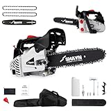 SHAYN 25.4cc Petrol Chainsaw - 2-Stroke Top Handle Chain Saw with 10" Bar, 2 Spare Chain, Anti-Vibration, Low-Noise, Auto Oiler, Toolkit & Carry Bag- Lightweight Garden Saw with 3-Year Warranty (Grey)