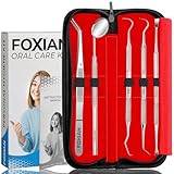 FOXIAN Professional 5 Pcs Oral Plaque Remover for Teeth Stainless Steel Tooth Picks Tartar Cleaner for Teeth Whitening & Oral Care Kit for Men Women Pets (5 Pcs)