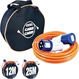 KIRFEE 12M Caravan Hook Up Cable - Caravan Extension Lead With Carry Bag - 240V 16A Camping Electric Hook Up Cable - Ideal For Motorhomes, Caravans and Campervans.