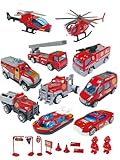 TOYABI Fire Engine Toys, 20Pcs Emergency Vehicles Toys Set, Zinc Alloy Diecast Model, Christmas Birthday Party Gift for 3 4 5 6 7 8 Year Olds Boys