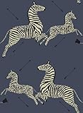 Scalamandre SCS3870 Denim Zebra Safari Self Adhesive Wallpaper, Blue