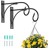 NUPTIO 2 Pcs Hanging Basket Brackets: Outdoor Metal Garden Hooks for Wall Hanging Plants, Fence Lanterns, Bird Feeders Hanger - Black