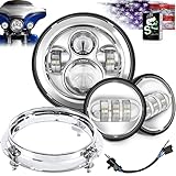 SLK-Customs 7 inch LED Headlight Fog Passing Lights DOT Kit Ring Motorcycle for Harley Davidson Touring Road King Ultra Classic Electra Street Glide Heritage Softail Slim Deluxe Fatboy (Chrome)