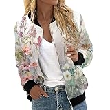 Generisch Women's Casual Jacket with Floral Print, Stand-Up Collar, Fashionable Zip Jacket for Sports Activities and Everyday Outerwear, clear, M