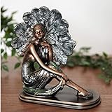 Maisonica Art Deco Silhouette Bronze Sitting Lady Figurine Silver Dress Fan Ornament Figurine 21cm