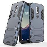 MaiJin Case for Nokia X6 / Nokia 6.1 Plus (5.8 inch) 2 in 1 Shockproof with Kickstand Feature Hybrid Dual Layer Armor Defender Protective Cover (Blue Black)