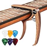 Guitar Capo for Acoustic, Electric, Ukulele - Metal Wood Capo with 6 Picks