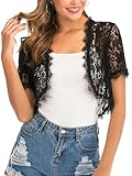 Yukiuiny Women’s Elegant Short Sleeve Lace Shrug - Crochet Bolero Cardigan for Spring Summer Weddings,Black/M