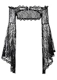 FDKLOOK Womens Victorian Lace Shrug Cardigan Off Shoulder Flared Sleeve Buckle Grunge Punk Gothic Shirts Black L