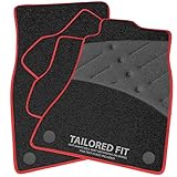 Car Mats FOR Ford Escort MK4 1986-1989 Charcoal Carpet & Red Ribbed Trim & Grey Full Width Heel Pad [SAPP-204]