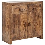 GFW Jakarta Mango 2 Door 2 Drawer Compact Sideboard Distressed Style Multi Unit, 80 cm Width x 35 cm Depth x 80 cm Height