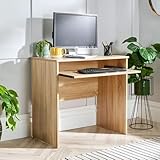 Home Source Compact Computer Office Desk PC Laptop Table, Study Gaming, Oak Effect, 80cm