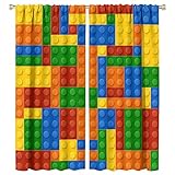 SHElifestyle Building Blocks Toy Curtains, Abstract Contour Colorful Plastic Brick Geometric Print Pattern Window Treatment Drapes for Boy Girl Bedroom Playroom 42x45in