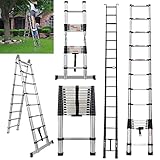 3.2M/10.5FT Telescopic Ladder Multi-Purpose Aluminium Portable Telescoping Ladder, Portable Loft Straight Ladders for RV, Attic, Home and Outdoor Work