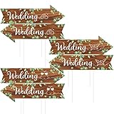 Karenhi 6 Pcs Wedding Direction Sign for Road Ceremony and Reception Double Sided Wedding This Way Arrow Yard Signs with Stakes Waterproof Large Stands for Lawn Outdoor Supply Rustic Decor