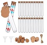 100 Pcs Plastic Test Tubes with Cork Stoppers 16ml,Clear Test Bottle Transparent Sealing 100pcs Elevator+20m hemp rope+2pcs Funnel,for DIY Craft Spices Liquids Candy
