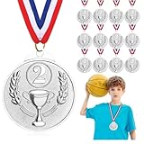 Hianjoo 12-Pack Medals for Children,Silver Metal Medal Sports Day for Sports Day Prizes, Gymnastics Competitions, Party Gifts, Kids Adults (Silver)