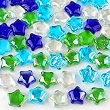Glass Pebbles 900g (about 54 pcs) Irregular Decorative Stones Mancala Gems Sky Blue Green Blue Transparent 15mm Flat Stone Glass Beads for Aquariums Gardens Crafts & Vase Decoration