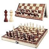 OOCOME Wooden Chess Set for Adults, Portable Folding Magnetic Chess Board Game for Beginners Travel with Portable Storage Board