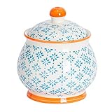 Nicola Spring Patterned Sugar Bowl with Lid - Blue - Pack of 1 - Porcelain Hand Printed Sugar Pot China Kitchen Salt Jar Seasoning Spice Storage Container