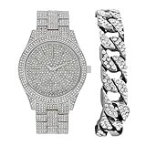 Iced Mens Single Watch or Watch w/Matching Rolly or Cuban Hip Hop Bracelet - Your Choice! - Big Rhinestones on Trim and Elegant Baguette Time Indicators on Dial - Master Bling Designer - ST10226B,