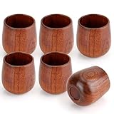 WENLISELL 6 Pack Wooden Tea Cups, 180ml Wood Mug for Milk, Wine, Coffee, Juice