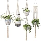 4 Pack Macrame Plant Hanger Indoor with Hanging Planter Hooks, Sturdy Plant Pots Holder for Plants, Flower Pot Hangers, Hand-made Decorative Wall / Ceiling / Patio, Ezylivin